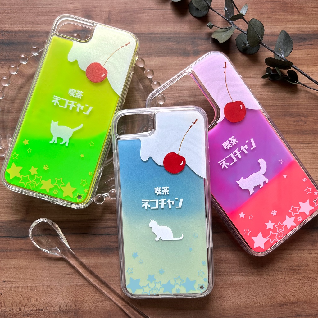 ねこねこいちごソーダのネオンスマホケース 猫 いちご iphone14 iPhone16 iphone15 iPhone16e XR 他