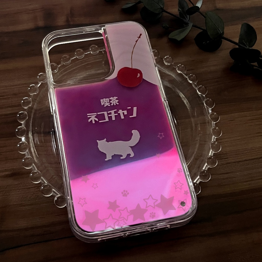 ねこねこいちごソーダのネオンスマホケース 猫 いちご iphone14 iPhone16 iphone15 iPhone16e XR 他