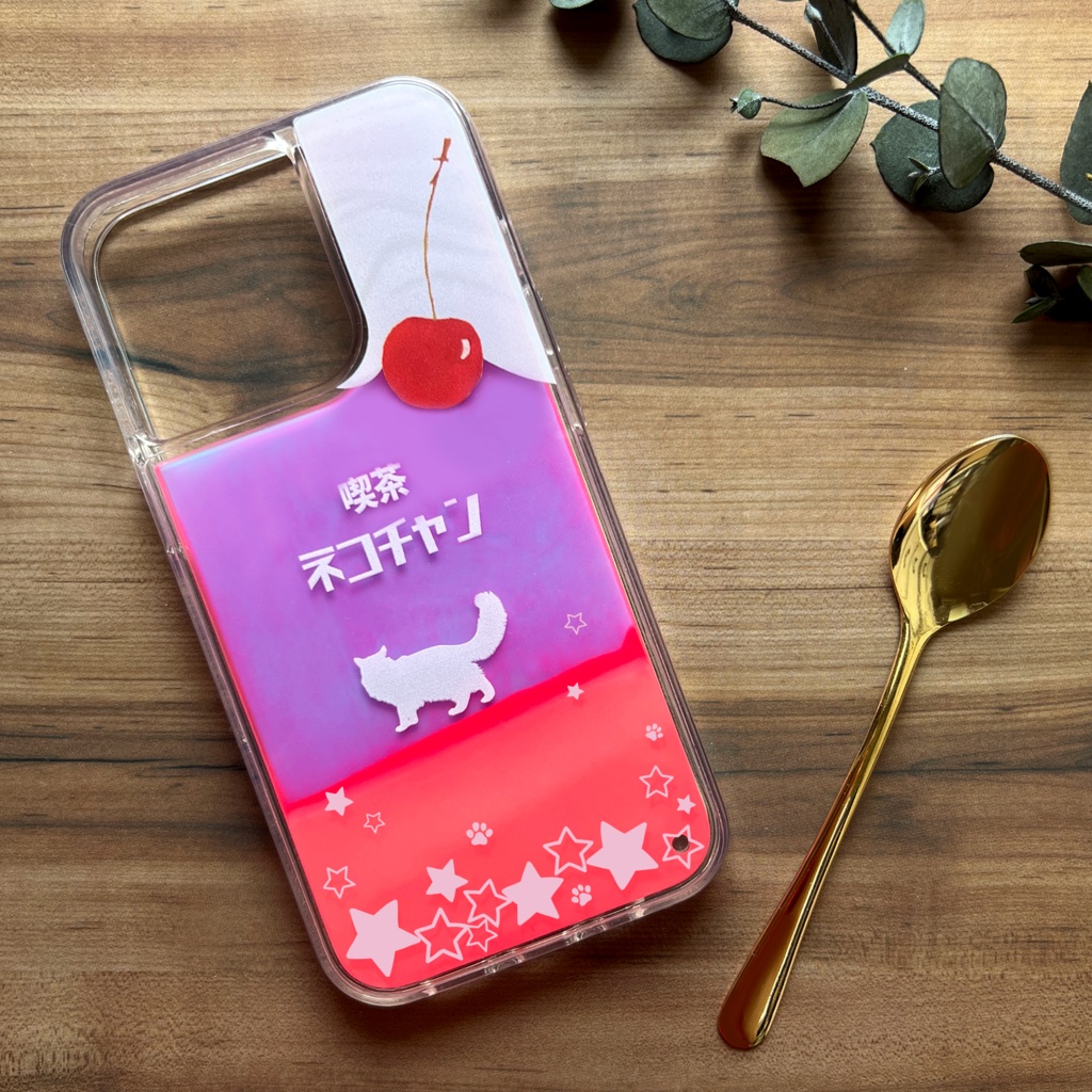 ねこねこいちごソーダのネオンスマホケース 猫 いちご iphone14 iPhone16 iphone15 iPhone16e XR 他