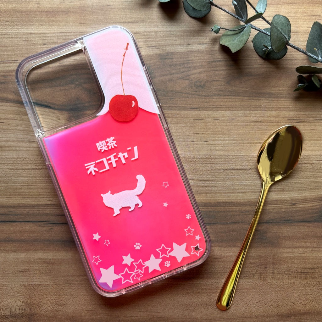 ねこねこいちごソーダのネオンスマホケース 猫 いちご iphone14 iPhone16 iphone15 iPhone16e XR 他