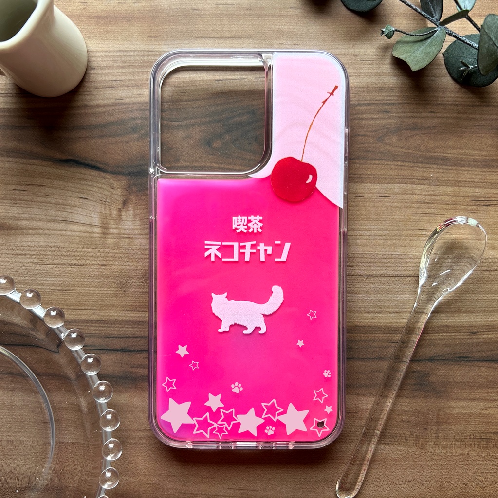 ねこねこいちごソーダのネオンスマホケース 猫 いちご iphone14 iPhone16 iphone15 iPhone16e XR 他
