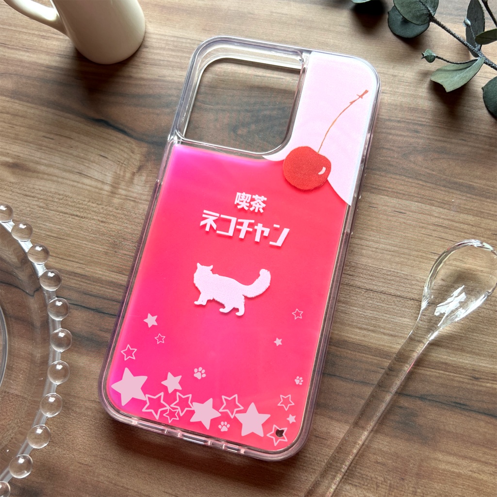 ねこねこいちごソーダのネオンスマホケース 猫 いちご iphone14 iPhone16 iphone15 iPhone16e XR 他