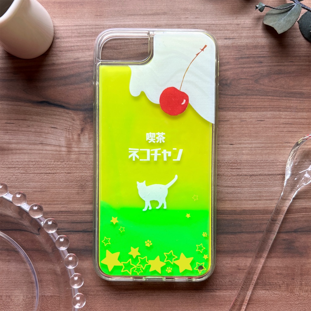 ねこねこメロンソーダのネオンスマホケース 猫 メロンソーダ iphone14 iPhone15 iphone16 iPhone16e 他