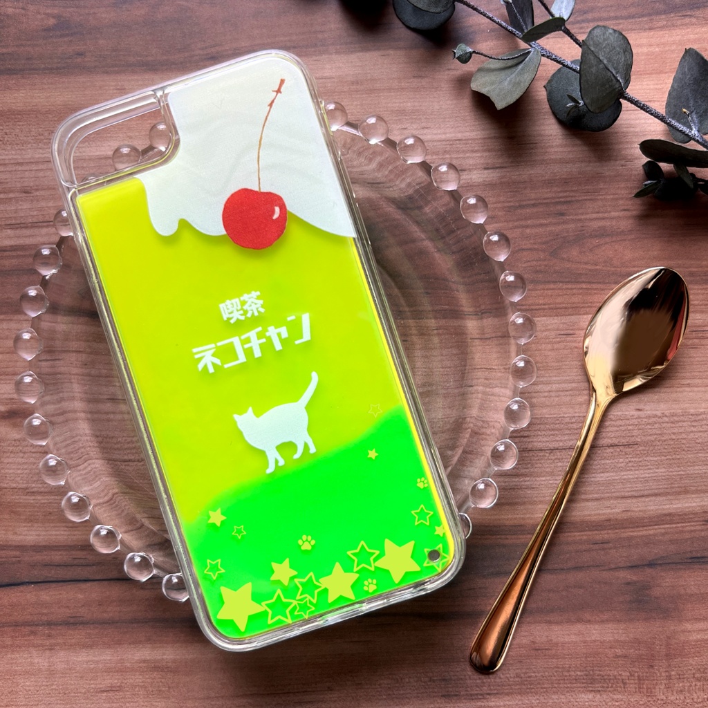 ねこねこメロンソーダのネオンスマホケース 猫 メロンソーダ iphone14 iPhone15 iphone16 iPhone16e 他