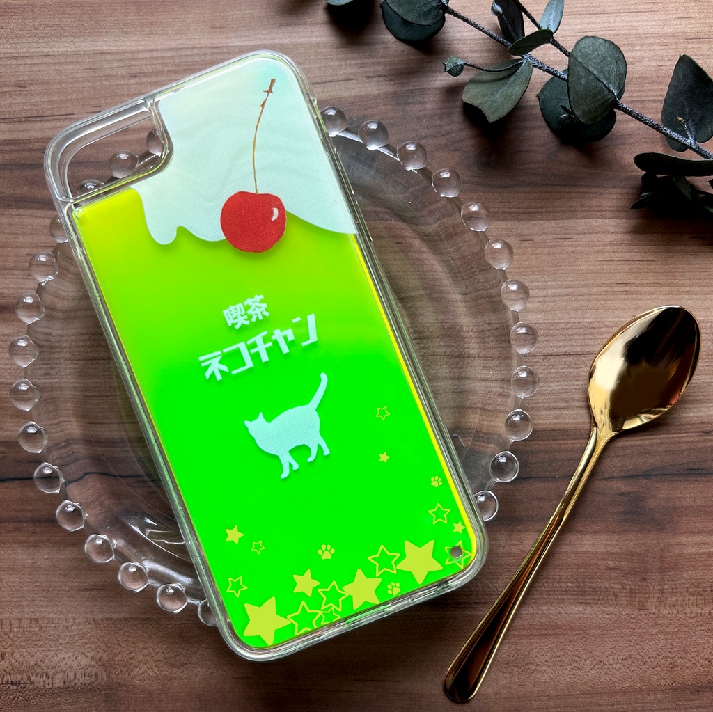 ねこねこメロンソーダのネオンスマホケース 猫 メロンソーダ iphone14 iPhone15 iphone16 iPhone16e 他