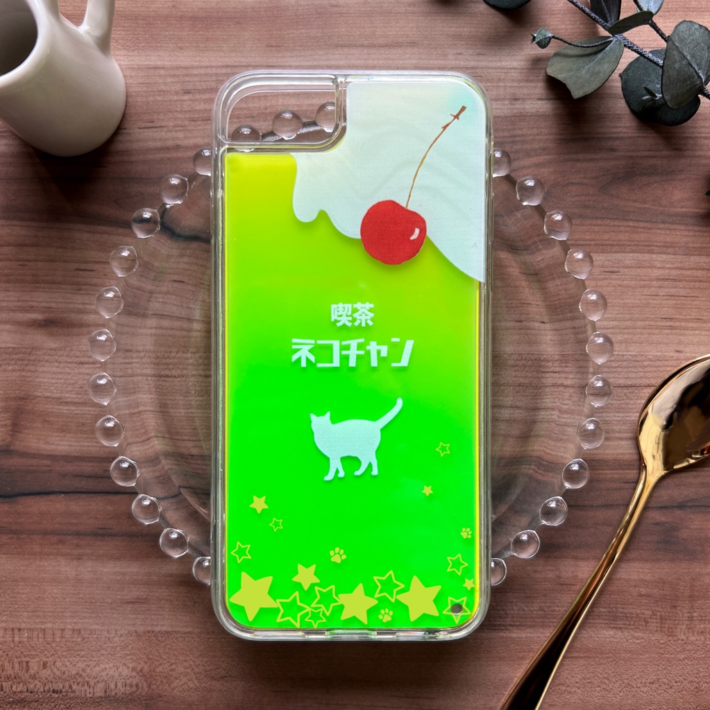 ねこねこメロンソーダのネオンスマホケース 猫 メロンソーダ iphone14 iPhone15 iphone16 iPhone16e 他