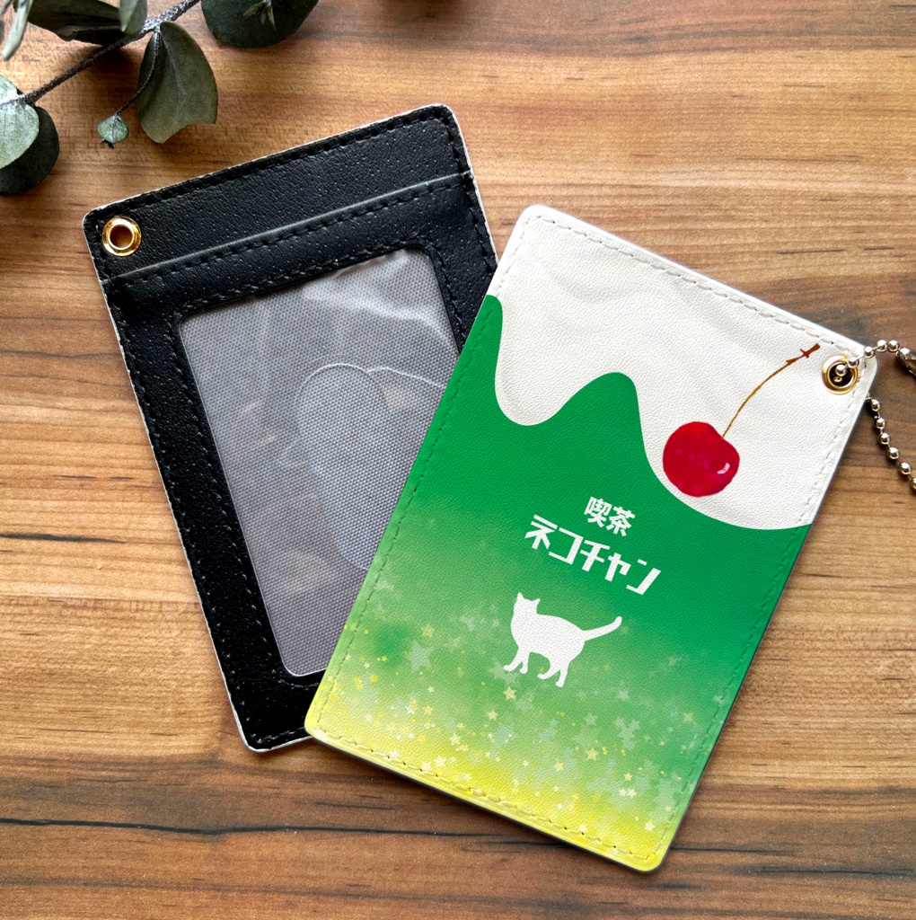 ねこねこメロンクリームソーダのパスケース 猫 定期入れ メンズ カードケース メロンソーダ