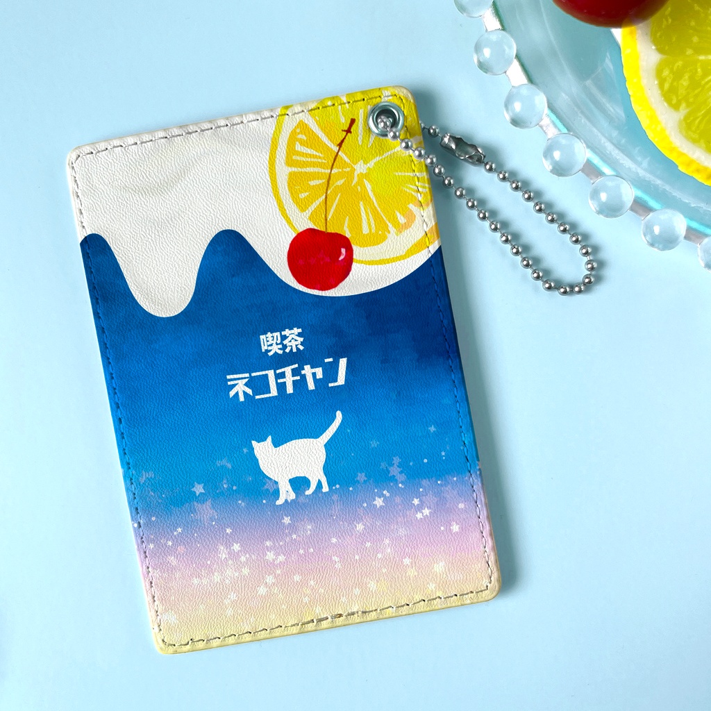 猫と星空レモンスカッシュのパスケース 猫 定期入れ メンズ カードケース メロンソーダ