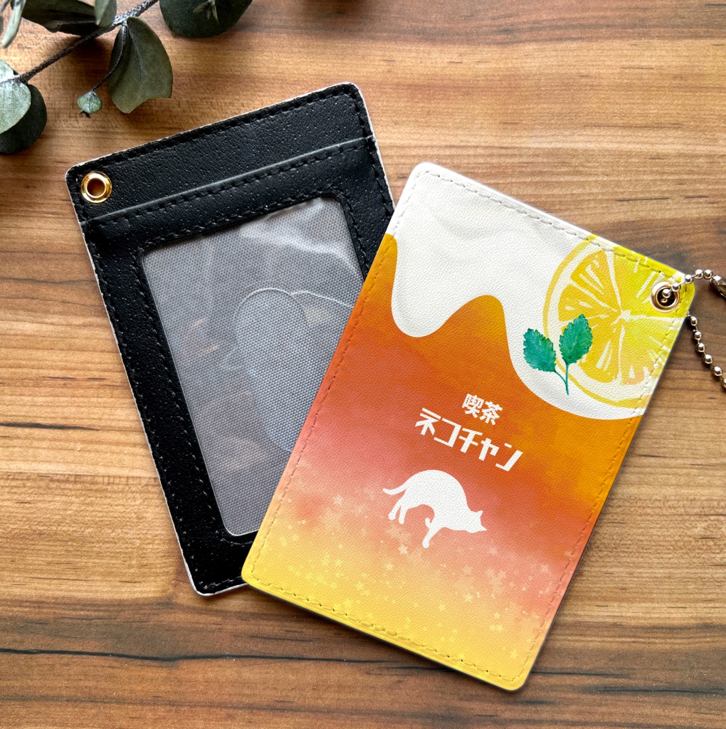 猫と夕焼けレモンティーのパスケース 猫 定期入れ メンズ カードケース メロンソーダ