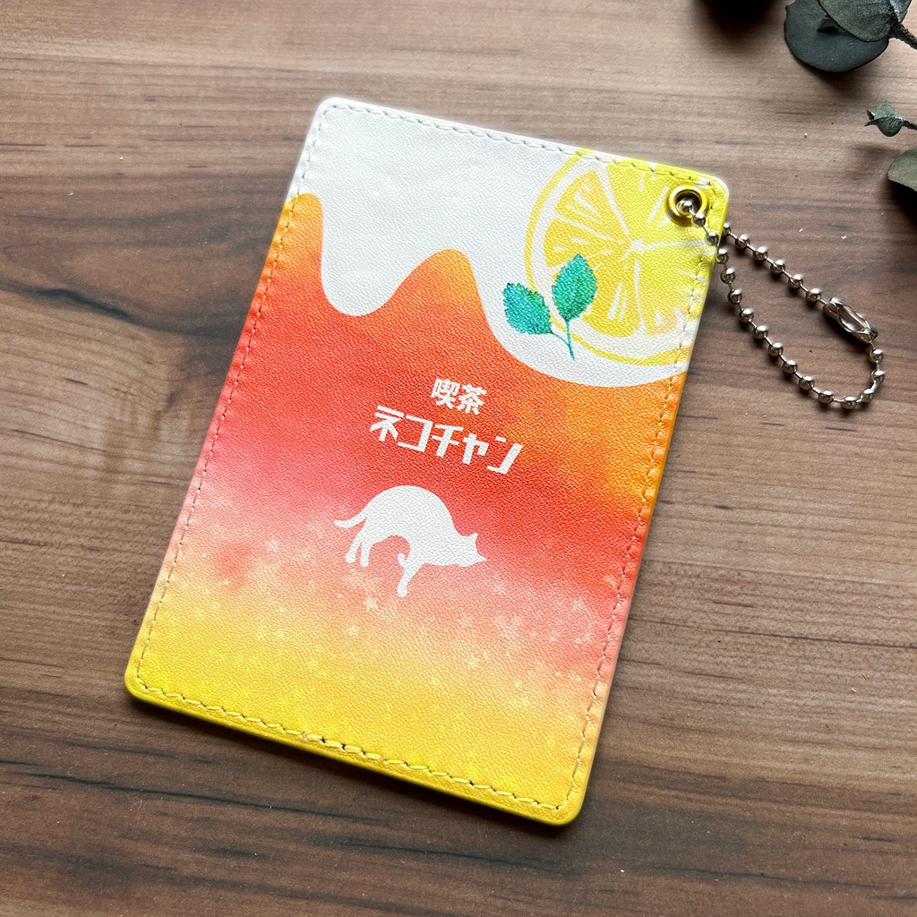 猫と夕焼けレモンティーのパスケース 猫 定期入れ メンズ カードケース メロンソーダ