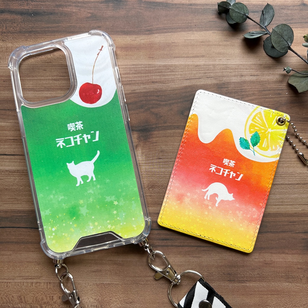 猫と夕焼けレモンティーのパスケース 猫 定期入れ メンズ カードケース メロンソーダ