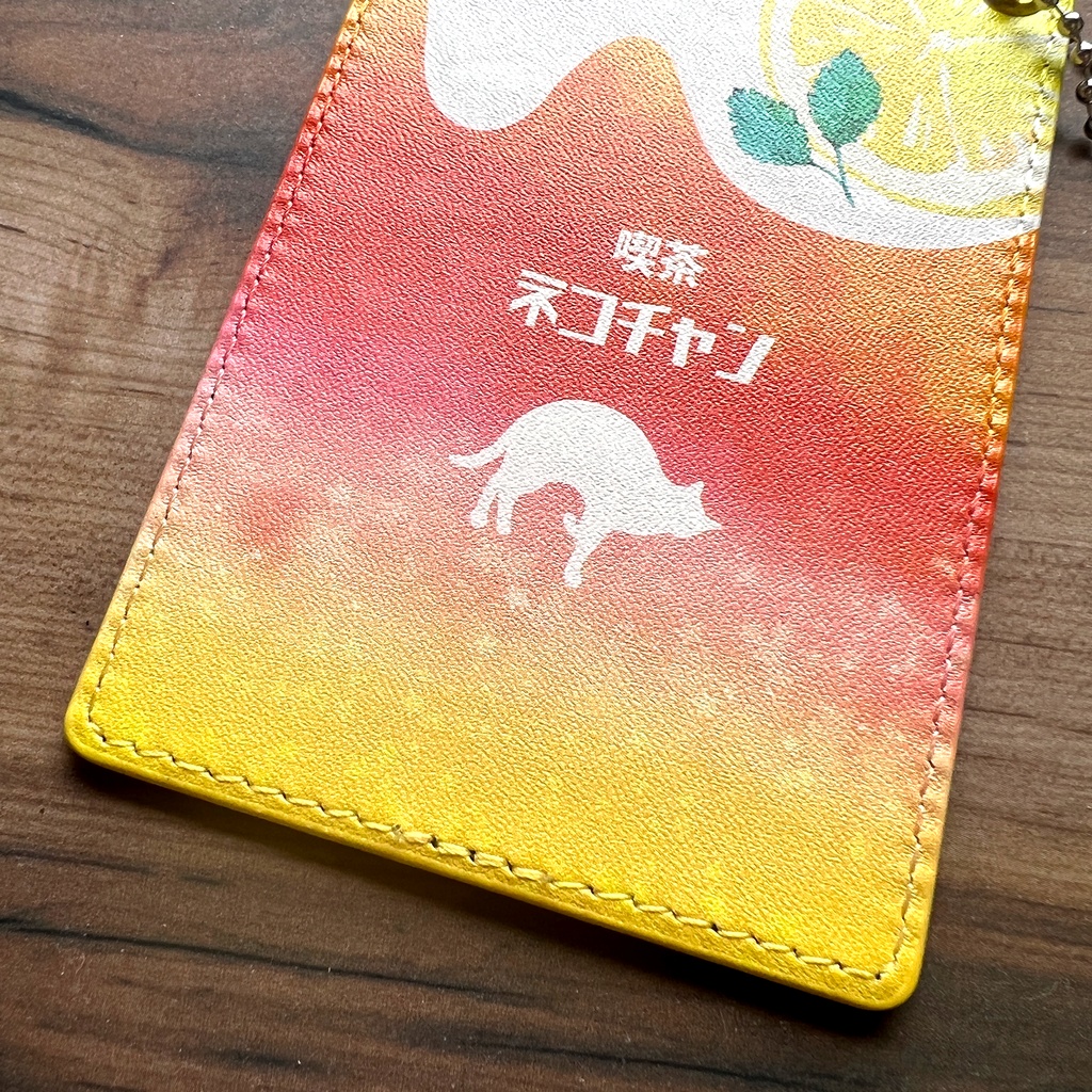 猫と夕焼けレモンティーのパスケース 猫 定期入れ メンズ カードケース メロンソーダ