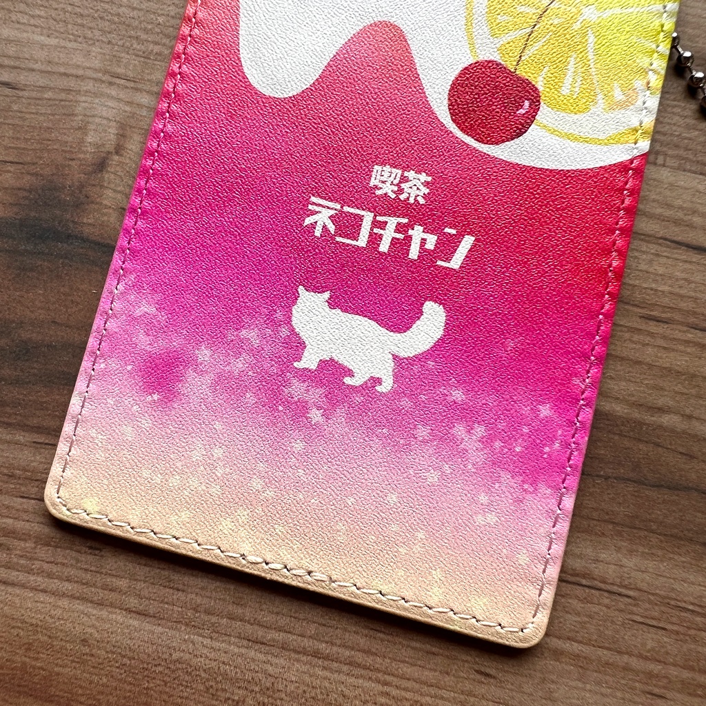 猫と黄昏ピンクレモネードのパスケース 猫 定期入れ カードケース メロンソーダ 星 宇宙