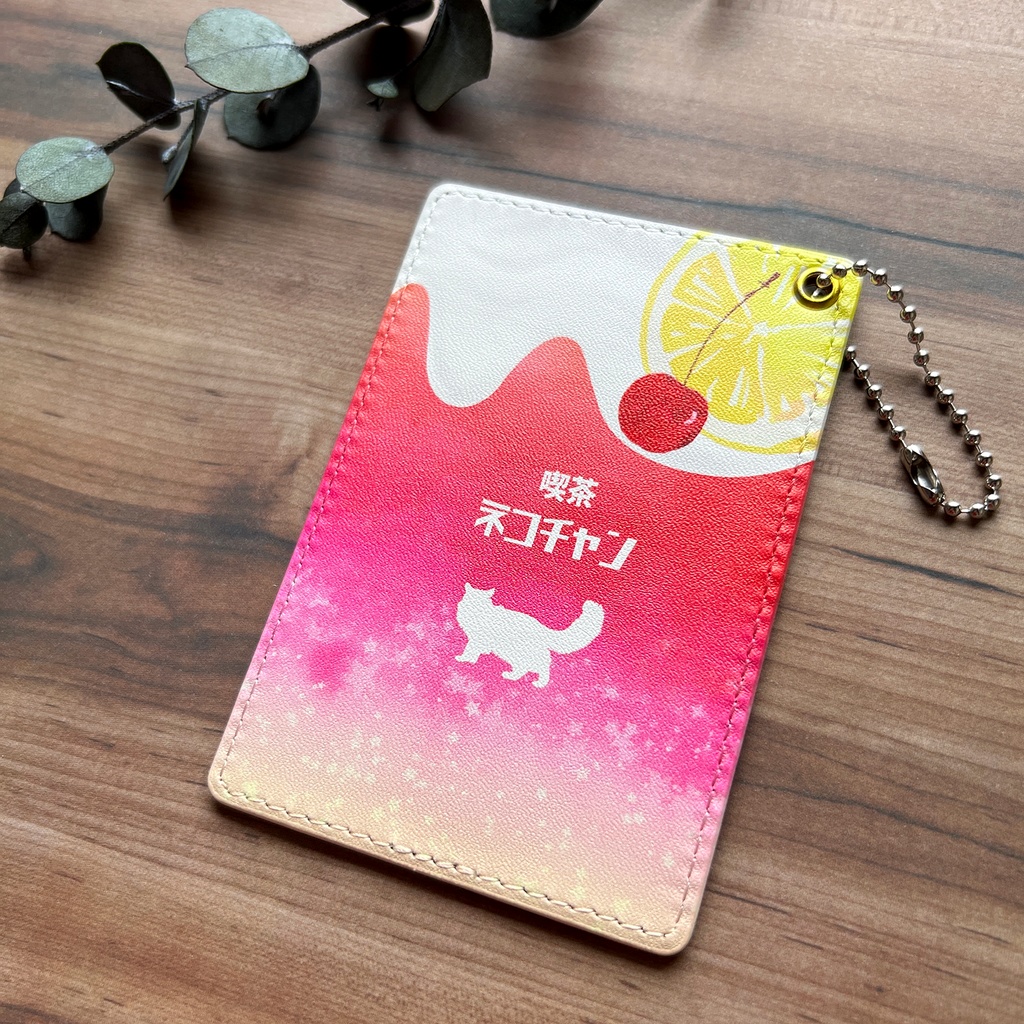 猫と黄昏ピンクレモネードのパスケース 猫 定期入れ カードケース メロンソーダ 星 宇宙