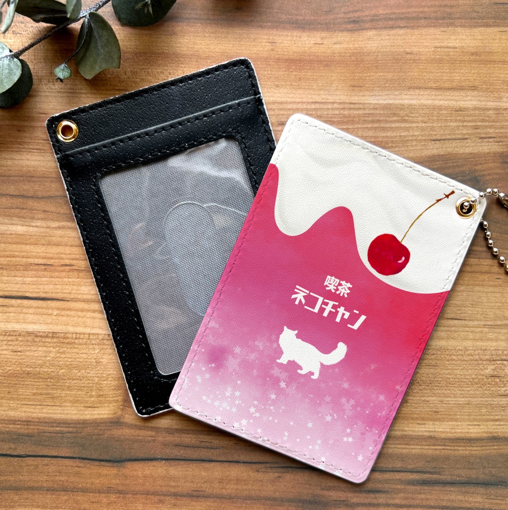 ねこねこストロベリークリームソーダのパスケース 猫 定期入れ カードケース メロンソーダ いちご 長毛猫