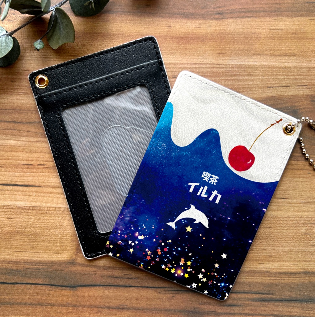 宇宙イルカとクリームソーダのパスケース イルカ 定期入れ メンズ カードケース 宇宙 星座 ソーダ
