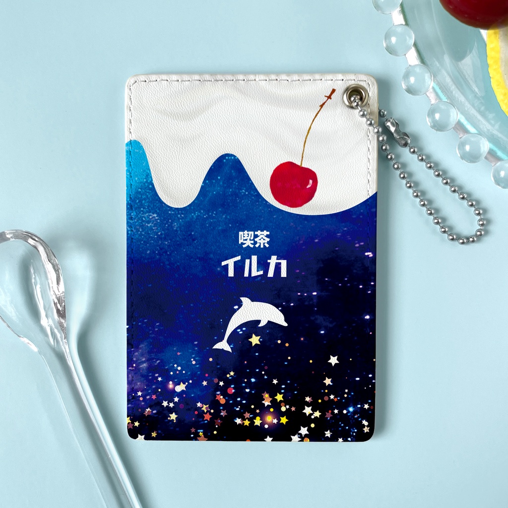 宇宙イルカとクリームソーダのパスケース イルカ 定期入れ メンズ カードケース 宇宙 星座 ソーダ