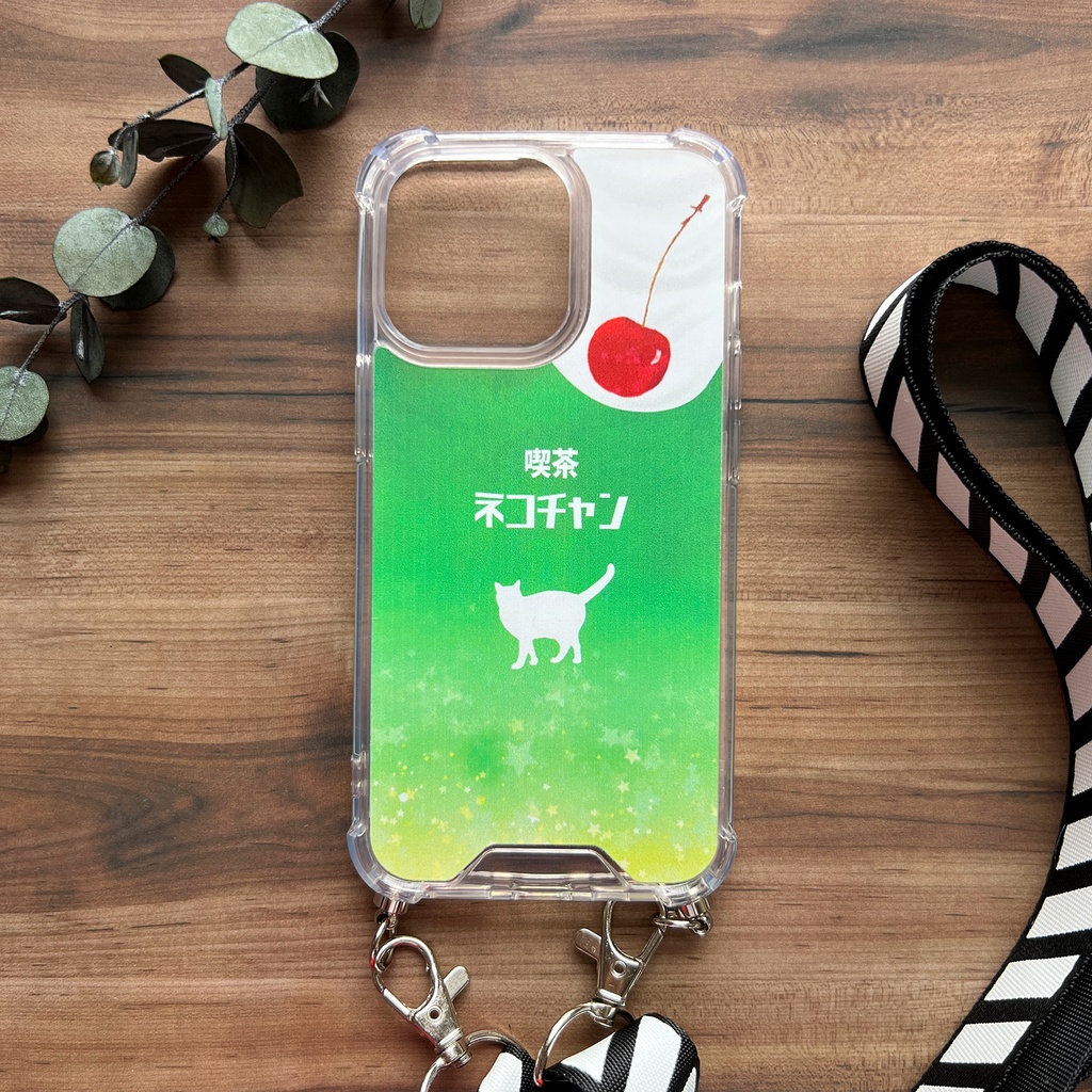 ねこねこメロンクリームソーダのスマホケース(ストラップ付き) 猫 スマホショルダー iphone14 iphone16 iphone15 iPhone17 Air iphone13 他