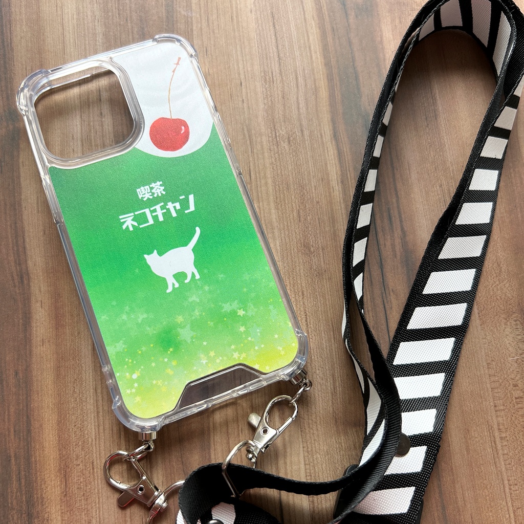 ねこねこメロンクリームソーダのスマホケース(ストラップ付き) 猫 スマホショルダー iphone14 iphone16 iphone15 iPhone17 Air iphone13 他