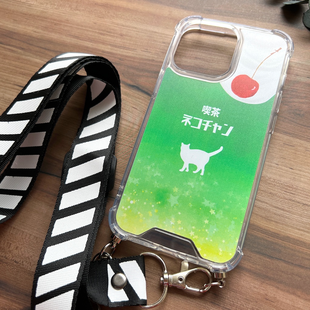 ねこねこメロンクリームソーダのスマホケース(ストラップ付き) 猫 スマホショルダー iphone14 iphone16 iphone15 iPhone17 Air iphone13 他