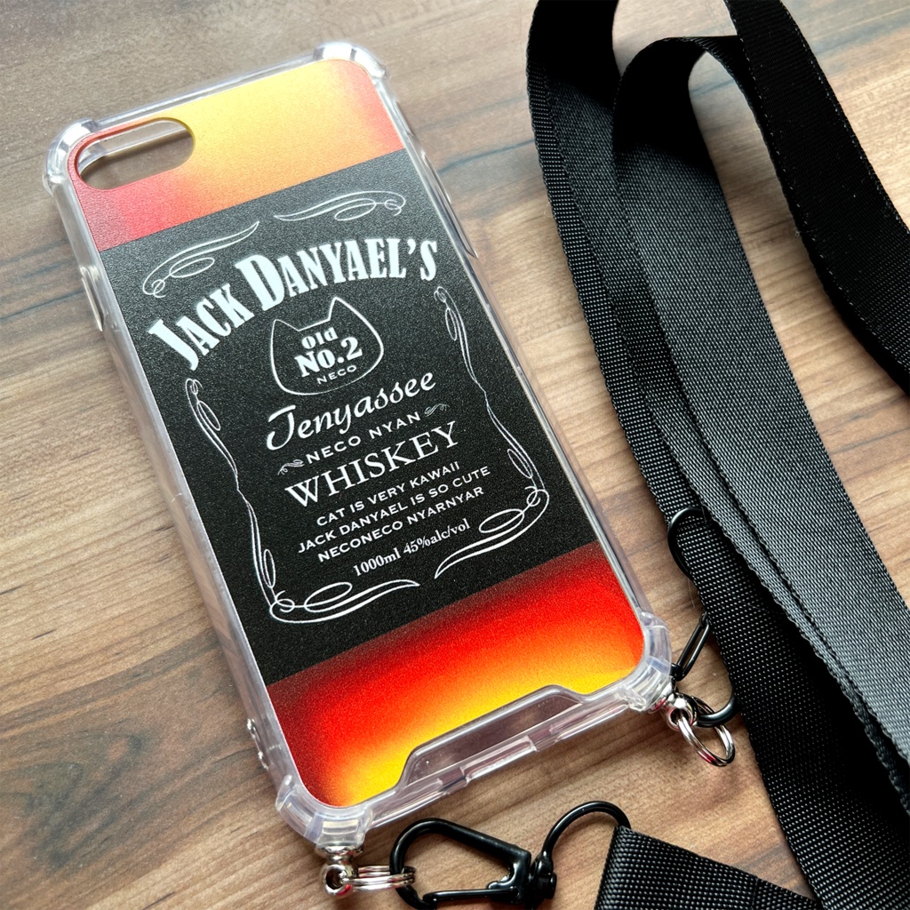 ウイスキーにゃんこのスマホケース (ジャックダニャエル/ストラップ付き) 猫 スマホショルダー iphone