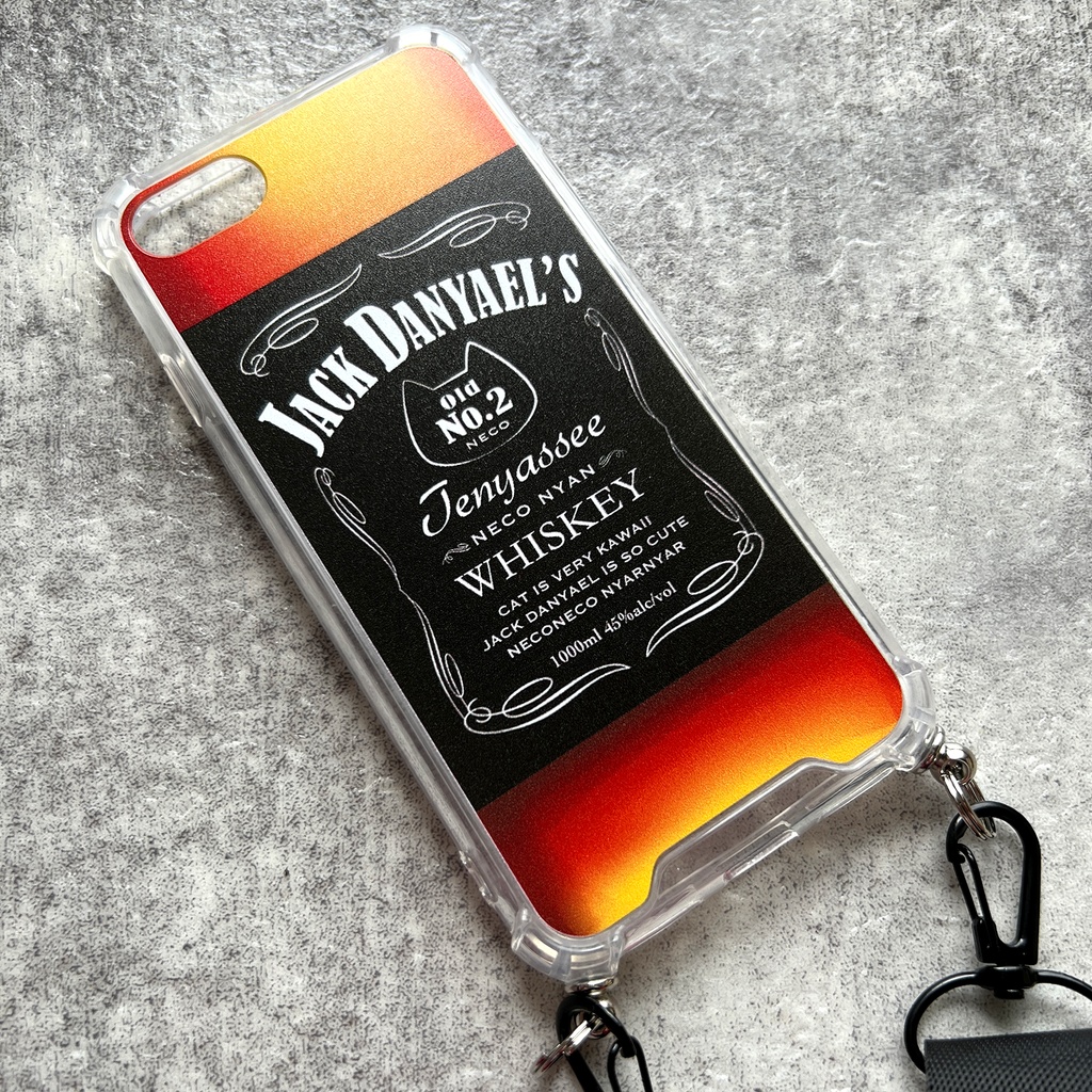 ウイスキーにゃんこのスマホケース (ジャックダニャエル/ストラップ付き) 猫 スマホショルダー iphone