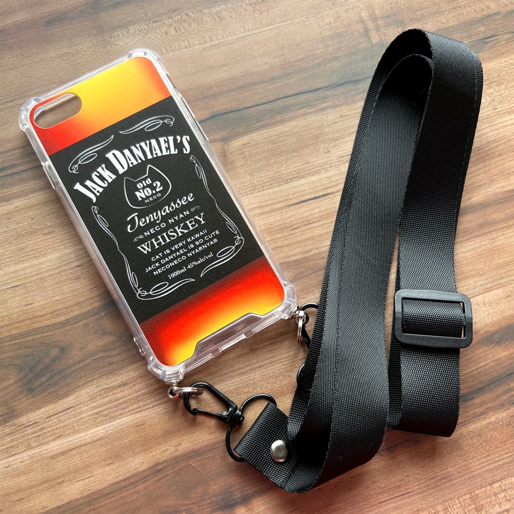 ウイスキーにゃんこのスマホケース (ジャックダニャエル/ストラップ付き) 猫 スマホショルダー iphone