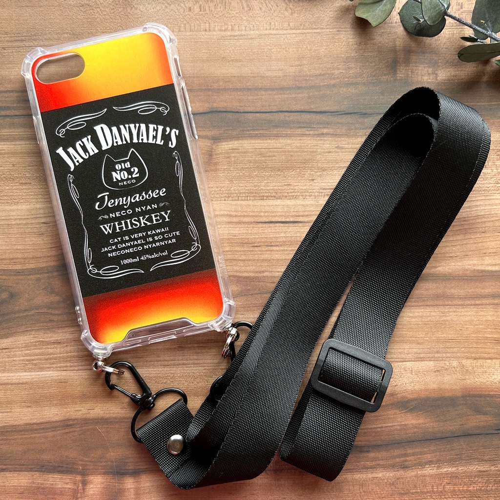 ウイスキーにゃんこのスマホケース (ジャックダニャエル/ストラップ付き) 猫 スマホショルダー iphone