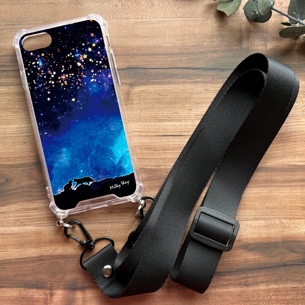 星空デートな猫のスマホケース(ストラップ付き) 猫 宇宙 星 スマホショルダー iphone15 iphone16 iPhone17 Air iphone13 他