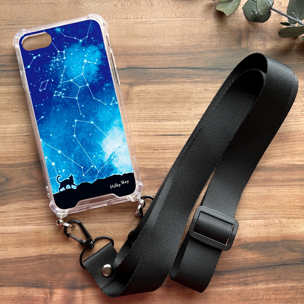 猫と星座のスマホケース(ストラップ付き) 猫 宇宙 星 スマホショルダー iphone15 iphone16 iphone14 iPhone17 Air iphone13 XR 他