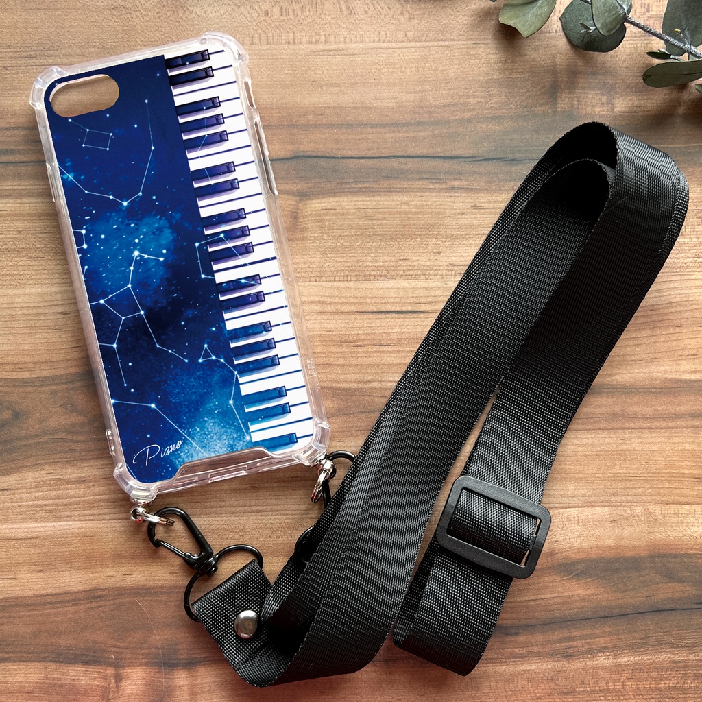 宇宙とピアノのスマホケース(ストラップ付き) 宇宙 星 スマホショルダー iphone15 iphone16 iphone14 XR iPhone17 Air iphone13 他