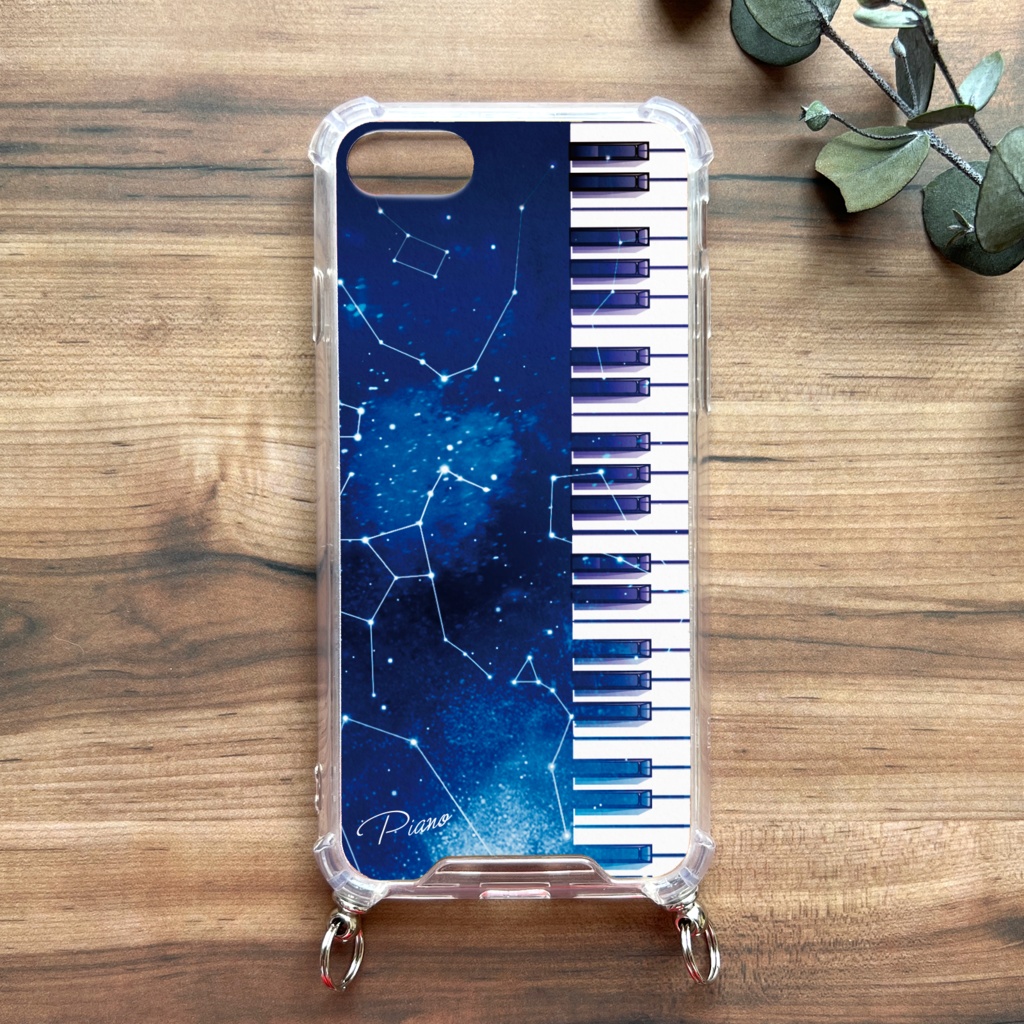 宇宙とピアノのスマホケース(ストラップ付き) 宇宙 星 スマホショルダー iphone15 iphone16 iphone14 XR iPhone17 Air iphone13 他