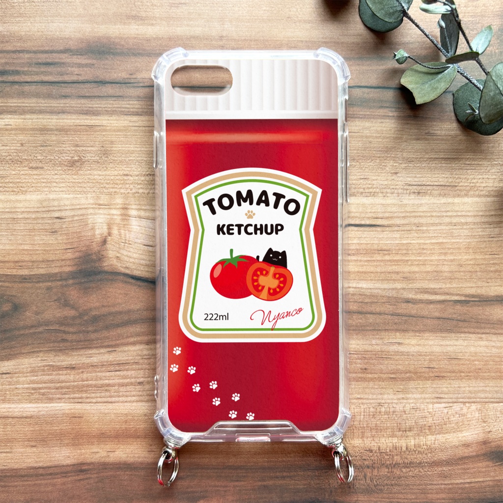 にゃんこケチャップのスマホケース(ストラップ付き) iPhone17 Air iphone13 猫 スマホショルダー 黒猫 メンズ iphone14 iphone15 iphone16 XR 他