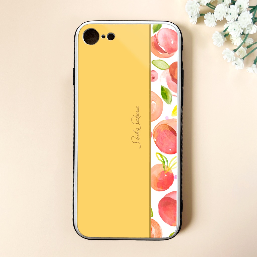 フレッシュピーチのガラススマホケース(ピーチイエロー/強化ガラス) 桃 iPhone17e Air iphone13 XR iphone14 iphone16 iphone15 他