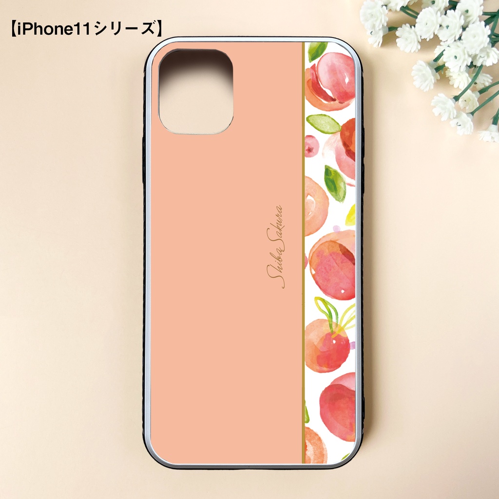 フレッシュピーチのガラススマホケース(ピーチベージュ/強化ガラス) 桃 iPhone17e Air XR iphone14 iphone13 iphone16 他 iphone15