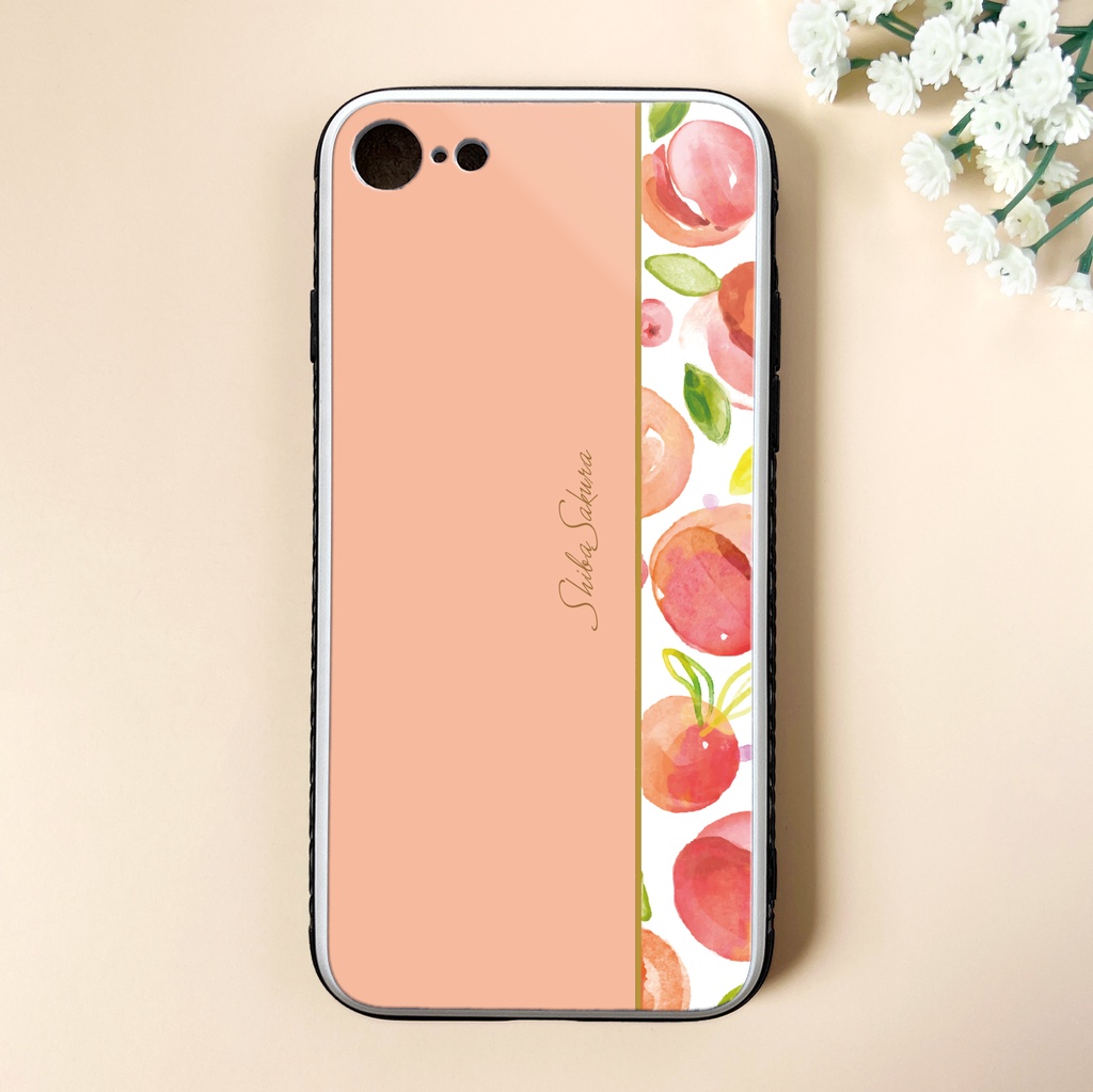 フレッシュピーチのガラススマホケース(ピーチベージュ/強化ガラス) 桃 iPhone17e Air XR iphone14 iphone13 iphone16 他 iphone15