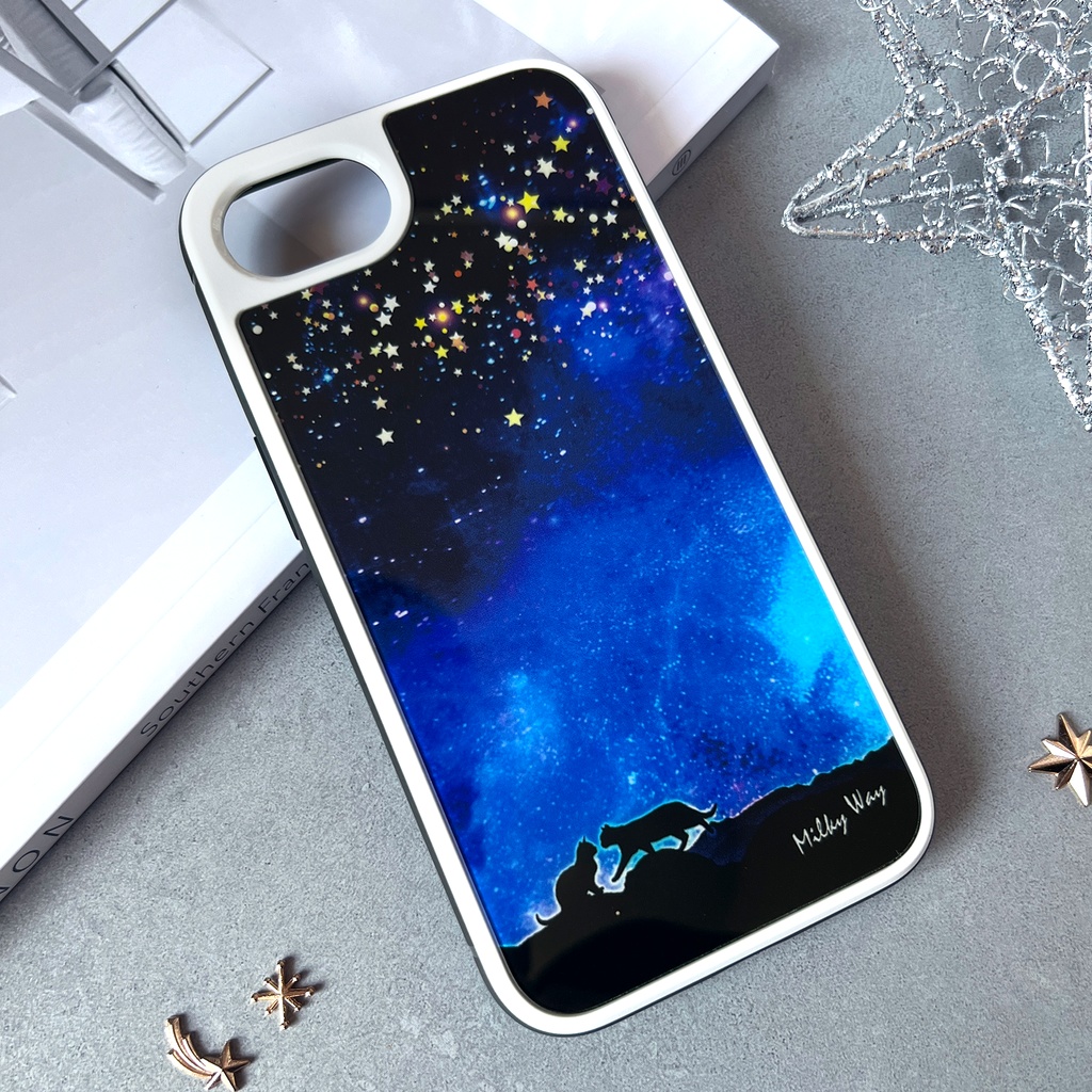 星空デートな猫のiphoneケース(強化ガラス) 猫 黒猫 スマホケース 宇宙 iPhone17e Air iphone14 iphone13 iphone16 iphone15 他