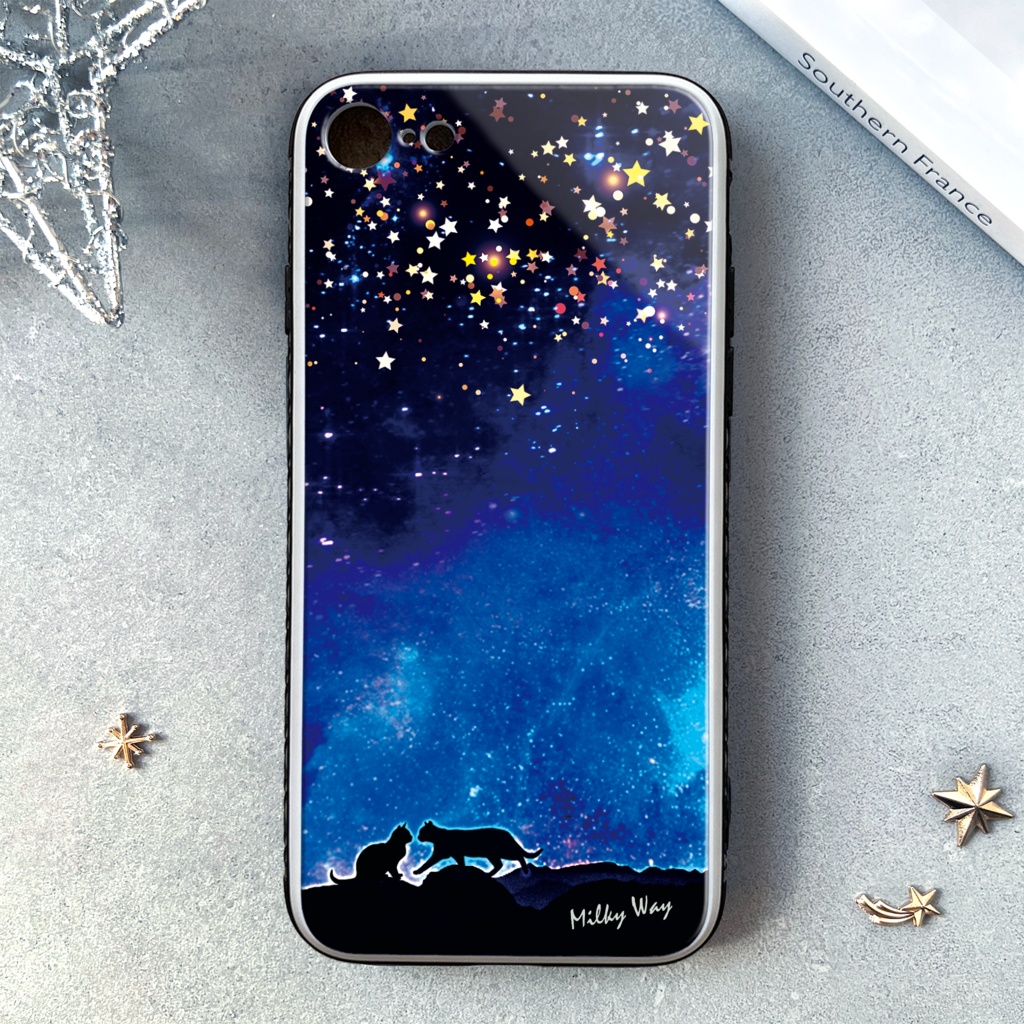 星空デートな猫のiphoneケース(強化ガラス) 猫 黒猫 スマホケース 宇宙 iPhone17 Air iphone14 iphone13 iphone16 iphone15 他
