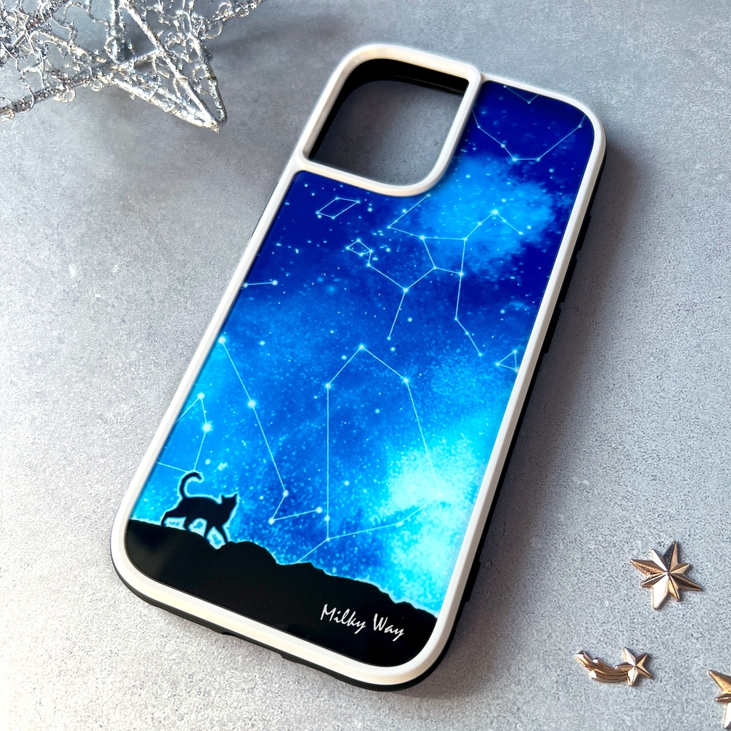 猫と星座のiphoneケース(強化ガラス) 猫 宇宙 黒猫 スマホケース iPhone17 Air iphone14 iphone13 iphone15 iphone16 他