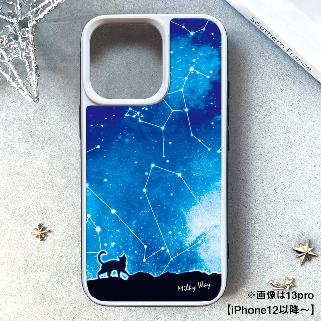 猫と星座のiphoneケース(強化ガラス) 猫 宇宙 黒猫 スマホケース iPhone17 Air iphone14 iphone13 iphone15 iphone16 他