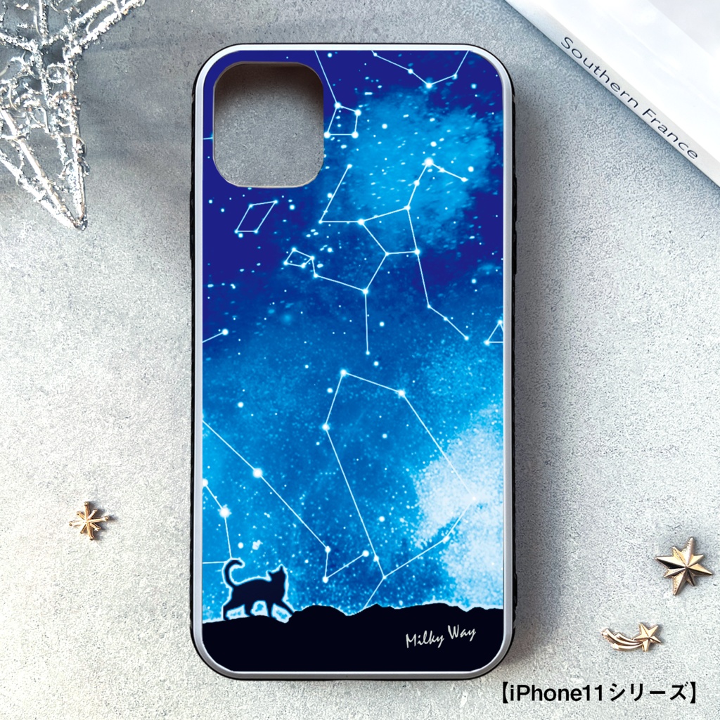 猫と星座のiphoneケース(強化ガラス) 猫 宇宙 黒猫 スマホケース iPhone17 Air iphone14 iphone13 iphone15 iphone16 他
