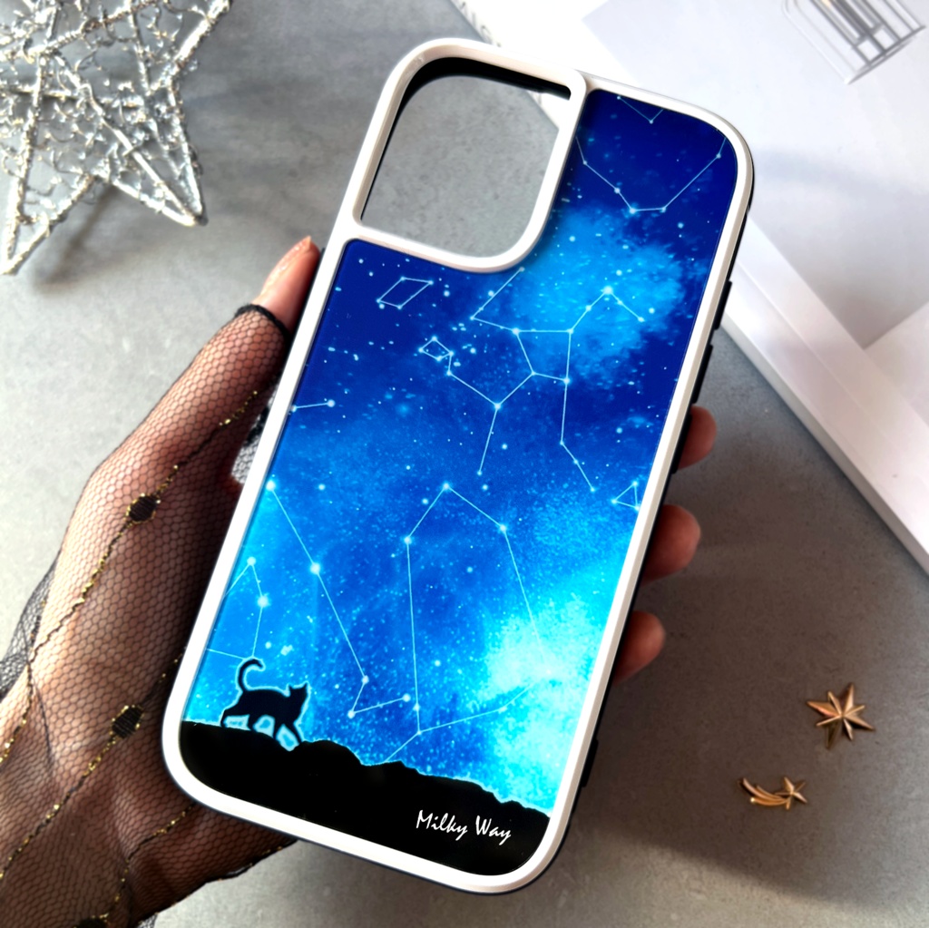 猫と星座のiphoneケース(強化ガラス) 猫 宇宙 黒猫 スマホケース iPhone17 Air iphone14 iphone13 iphone15 iphone16 他