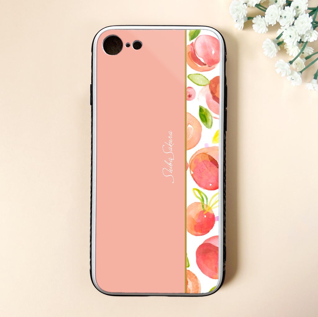 フレッシュピーチのガラススマホケース（ピーチミルク/強化ガラス) 桃 iPhone17e Air iphone13 XR iphone14 iphone16 iphone15 他