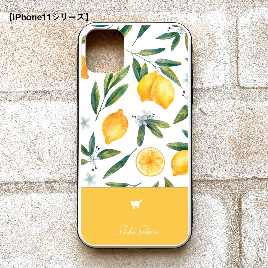 にゃんこレモンのガラススマホケース(イエロー/強化ガラス)猫 phone16 iPhone17 Air iphone14 iphone13 他 iphone15