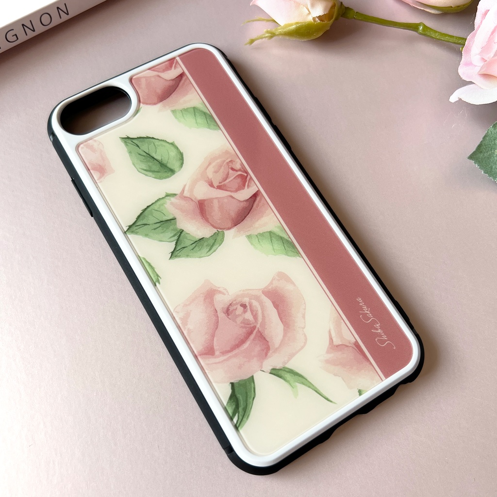 ピンクローズのスマホケース 強化ガラス iphone14 iphone16 iphone13 iPhone17 Air 他 バラ スマホケース iphone15