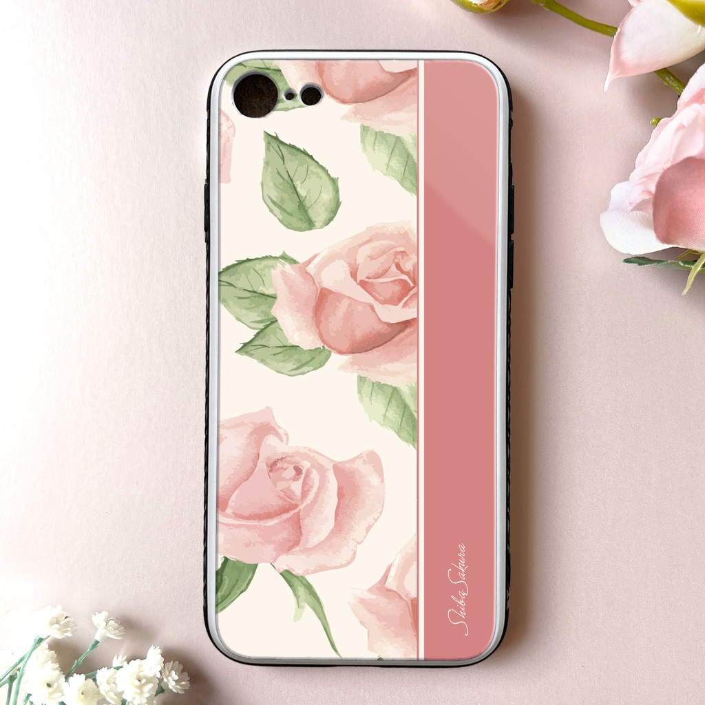 ピンクローズのスマホケース 強化ガラス iphone14 iphone16 iphone13 iPhone17 Air 他 バラ スマホケース iphone15