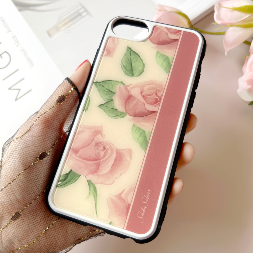 ピンクローズのスマホケース 強化ガラス iphone14 iphone16 iphone13 iPhone17 Air 他 バラ スマホケース iphone15