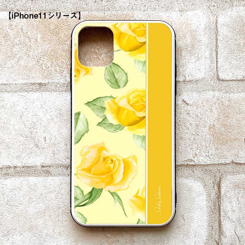 イエローローズのスマホケース 強化ガラス iphone14 iphone16 iphone13 iPhone17 Air 他 バラ スマホケース iphone15