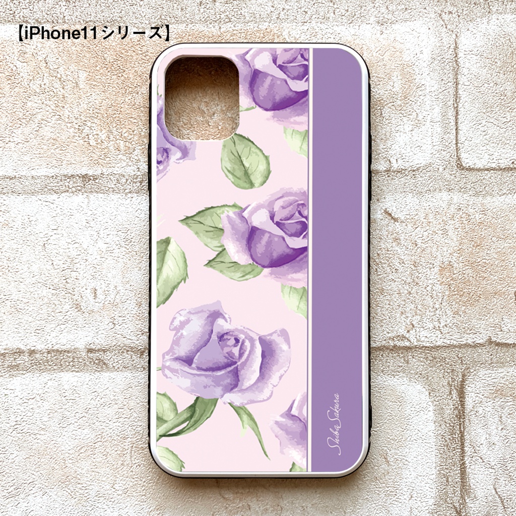 パープルローズのスマホケース 強化ガラス iphone14 iphone16 iphone13 iPhone17 Air 他 バラ スマホケース iphone15
