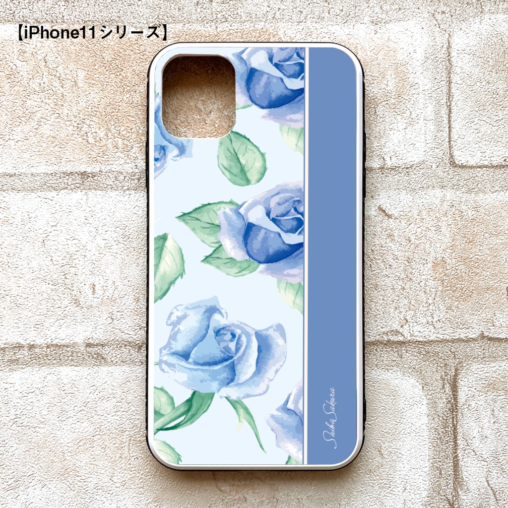 ブルーローズのスマホケース 強化ガラス iphone14 iphone15 iPhone17 Air iphone13 iphone16 iPhone16e 他 バラ スマホケース